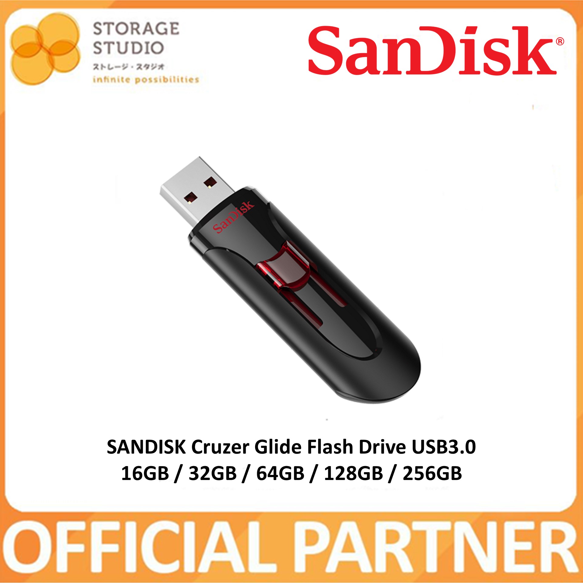 SanDisk Cruzer Glide 3.0 USB Flash Drive, CZ600 256GB / 128GB / 64GB / 32GB  / 16GB.